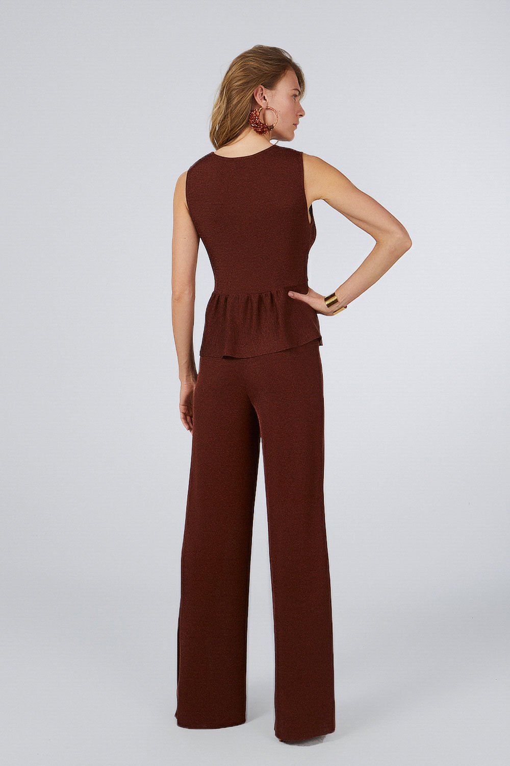 GLITTERED PANTS WITH SLIDS ON BOTH SIDES BRONZE