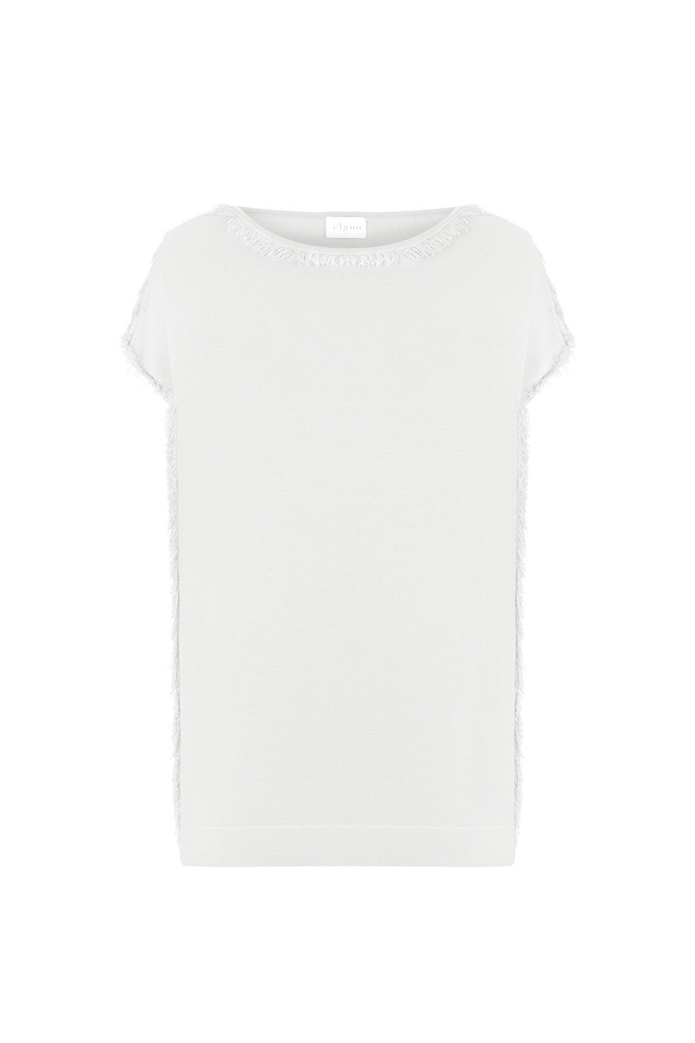 FRINGED BOAT NECK KNITWEAR TOP WHITE