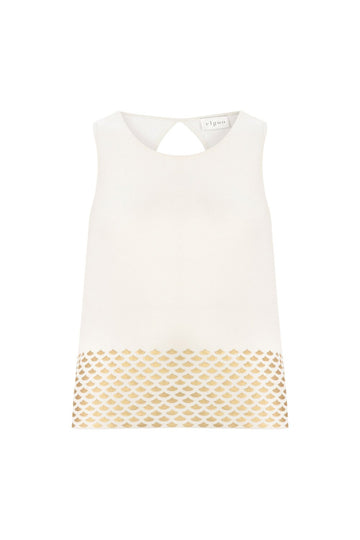 FOIL PRINTED SLEEVELESS TOP WHITE-GOLD