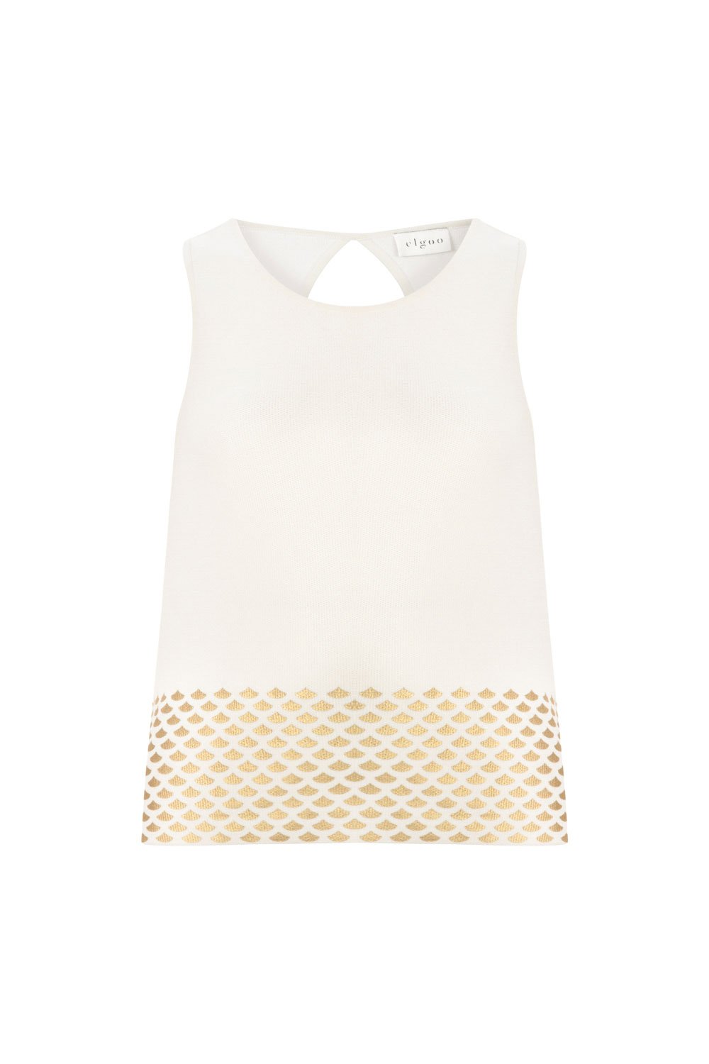 FOIL PRINTED SLEEVELESS TOP WHITE-GOLD