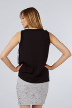 V-NECK FRINGED TOP BLACK