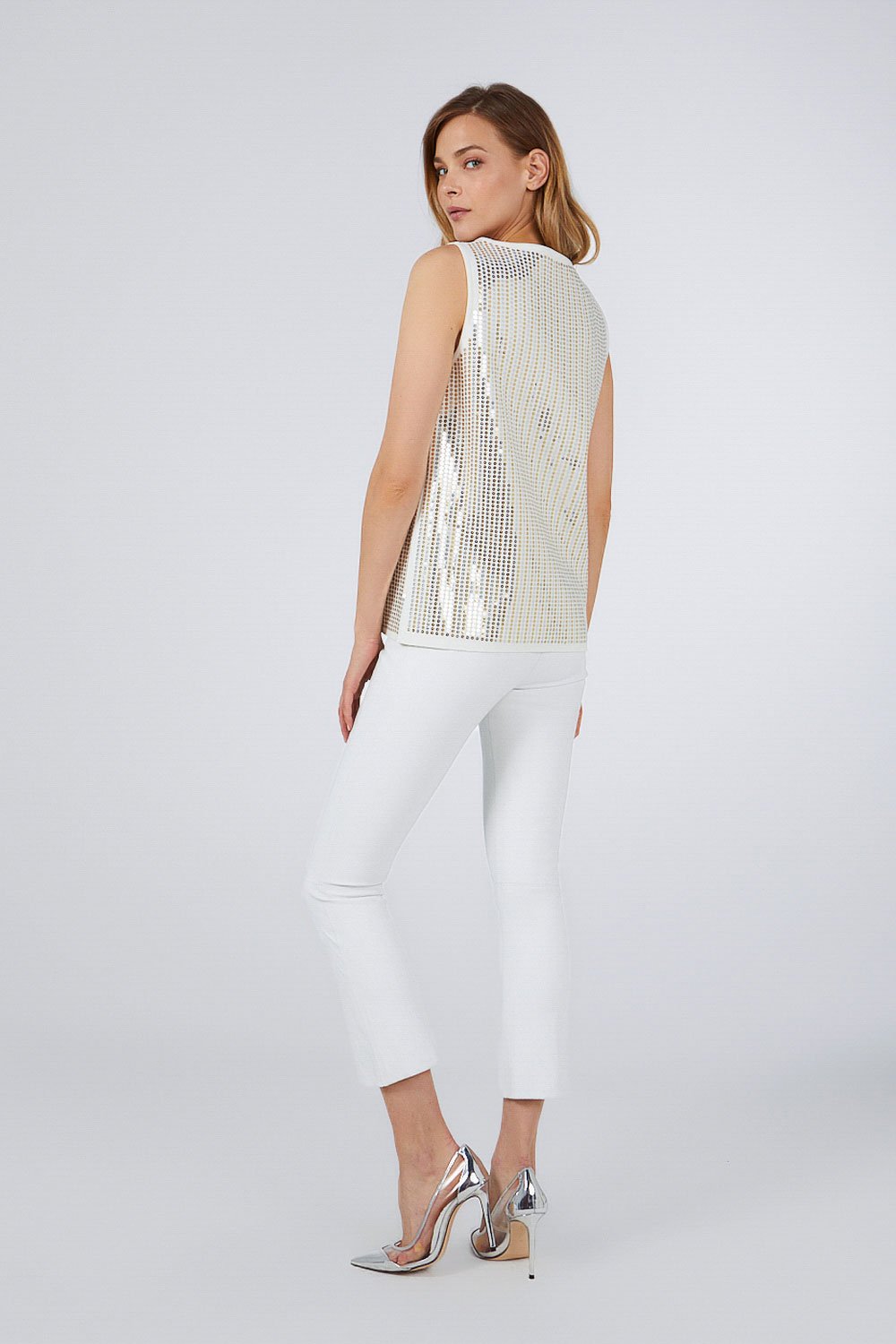 SEQUINED TRICOT TOP WHITE