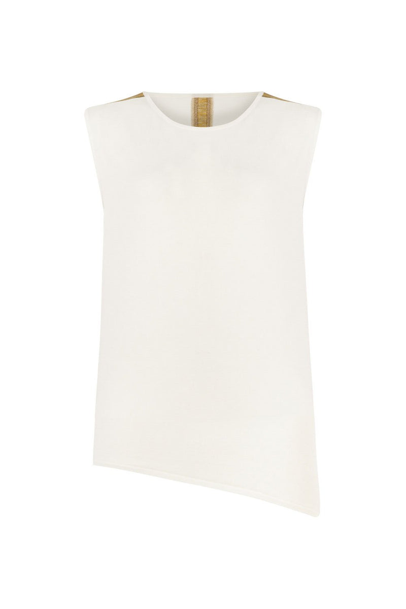 ASYMMETRIC SLEEVELESS INTARSIA TOP WHITE – Elgoo COLLECTION