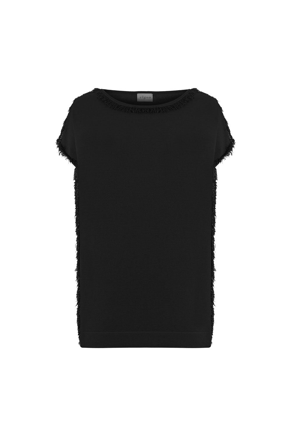FRINGED BOAT NECK KNITWEAR TOP BLACK