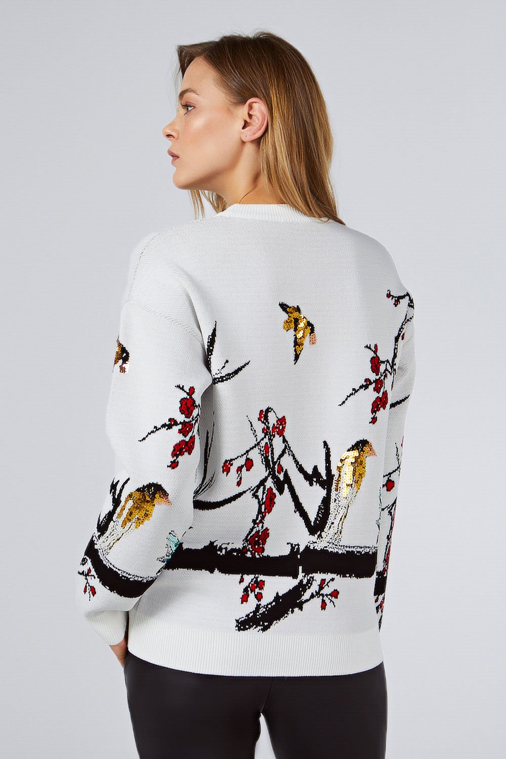 SEQUINED PULLOVER WITH BIRD