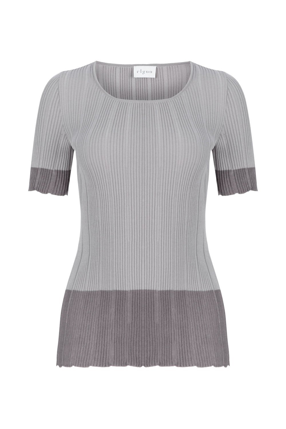 CREW NECK RIBBED TOP GRAY