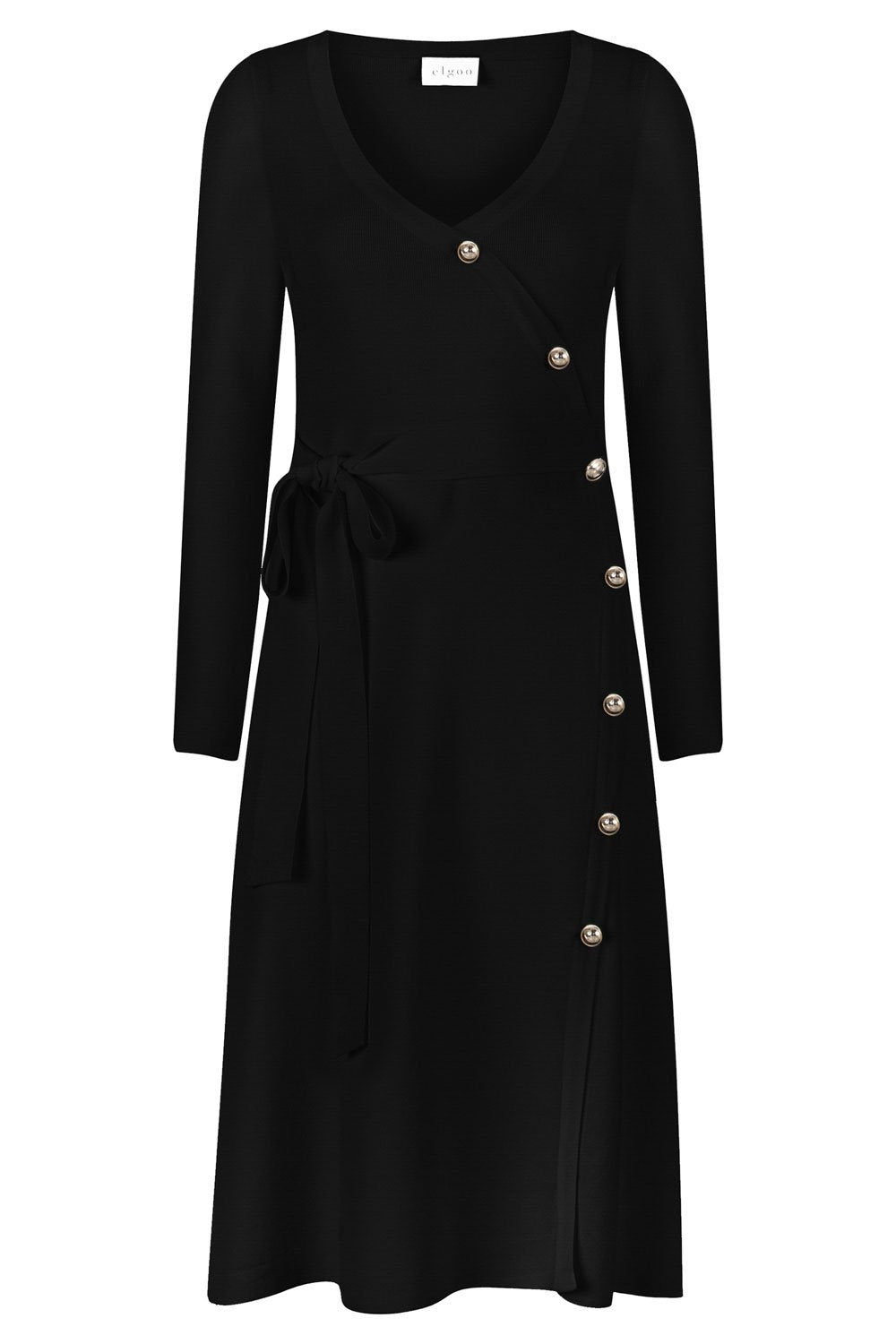 V-NECK BUTTON DRESS BLACK