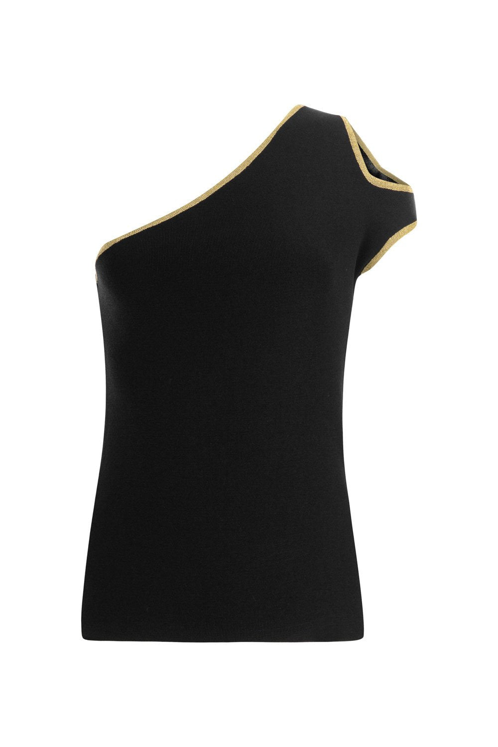 ONE SHOULDER CUTOUT TOP BLACK-GOLD