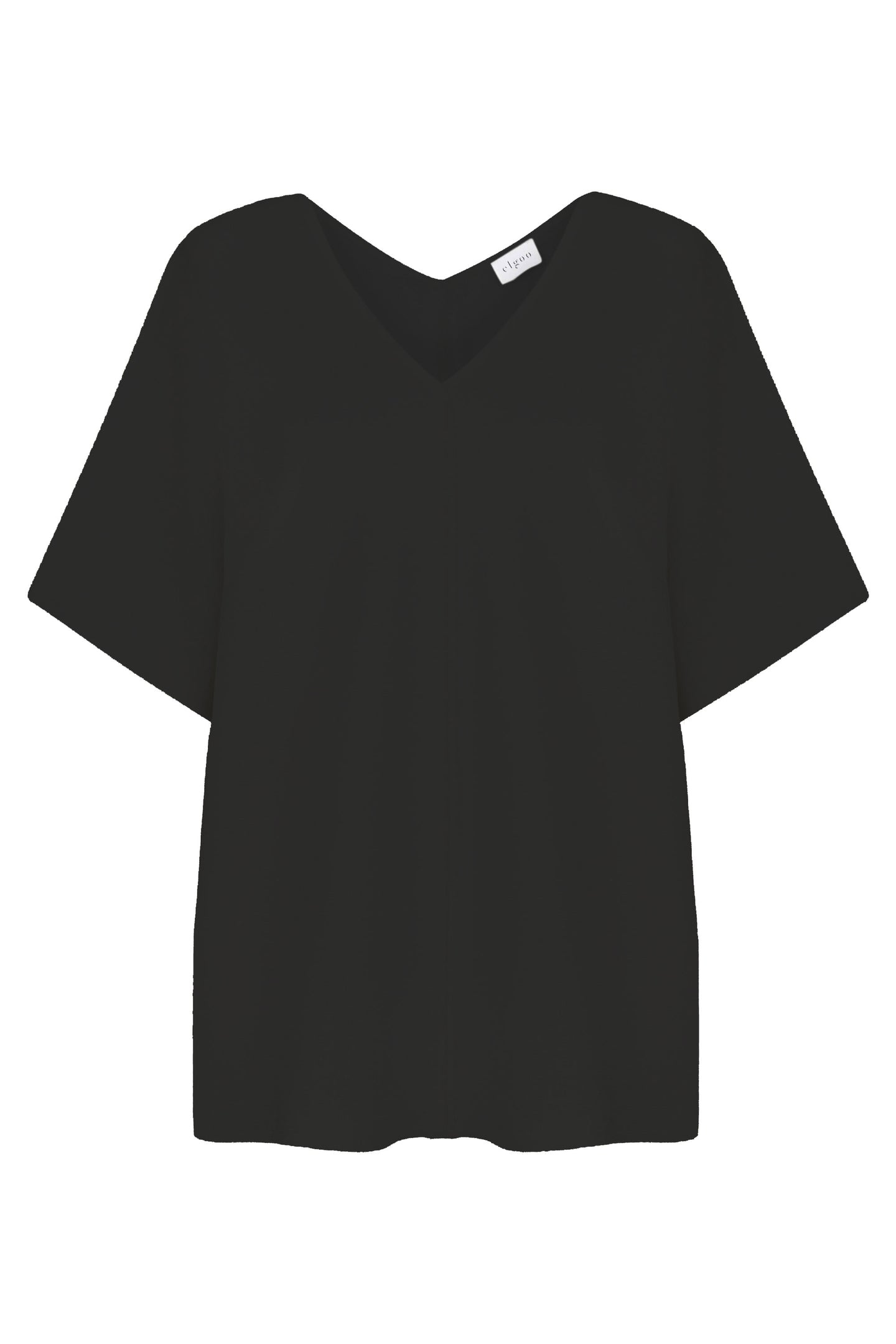 V-NECK LOW SHOULDER SHORT SLEEVE SILVERY BLOUSE BLACK