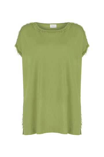 FRINGED BOAT NECK KNITWEAR TOP GREEN