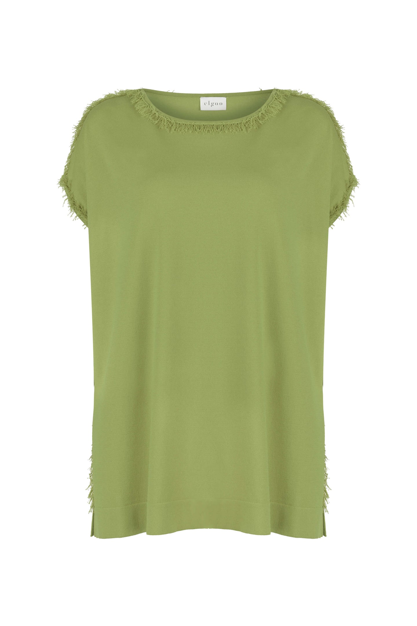 FRINGED BOAT NECK KNITWEAR TOP GREEN