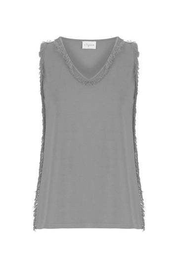 V-NECK FRINGED TOP GREY