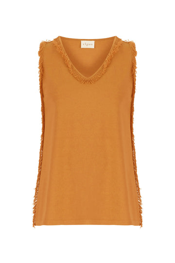 V-NECK FRINGED TOP ORANGE