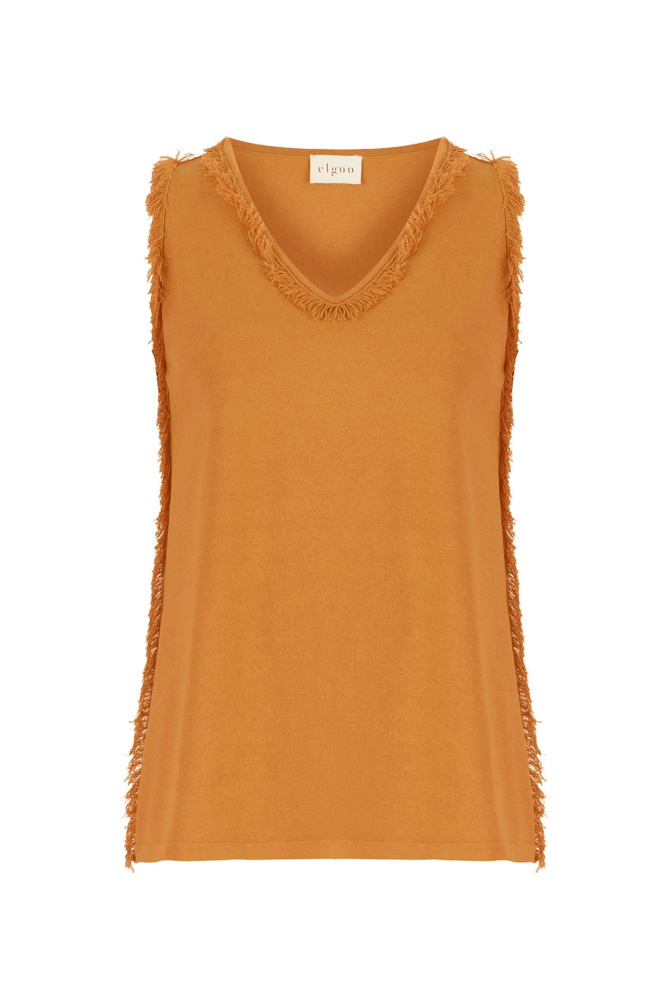 V-NECK FRINGED TOP ORANGE