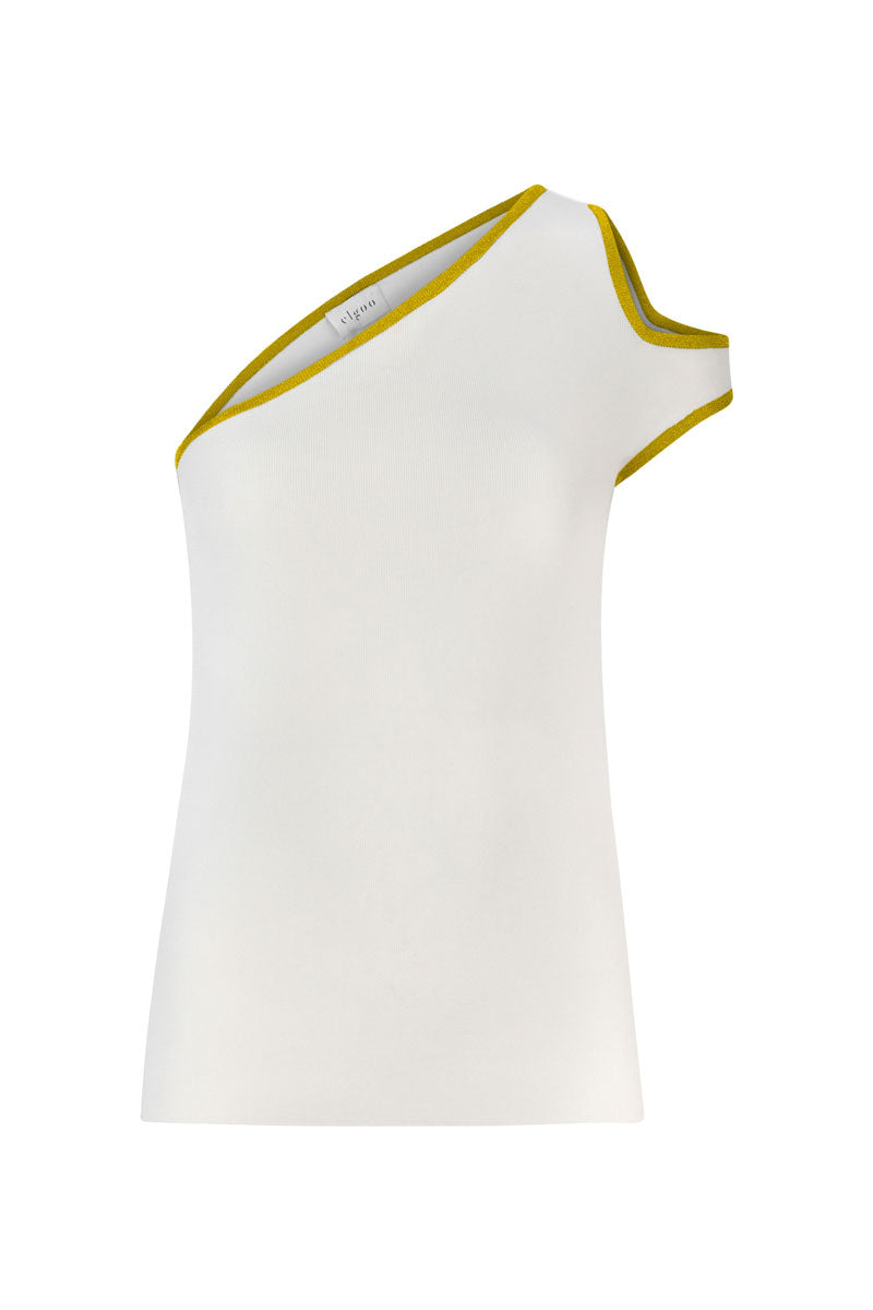 ONE SHOULDER CUT OUT BLOUSE GOLD WHITE