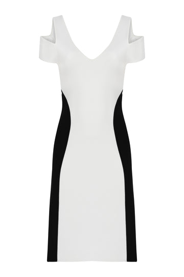 SHOULDER CUTOUT DRESS BLACK & WHITE