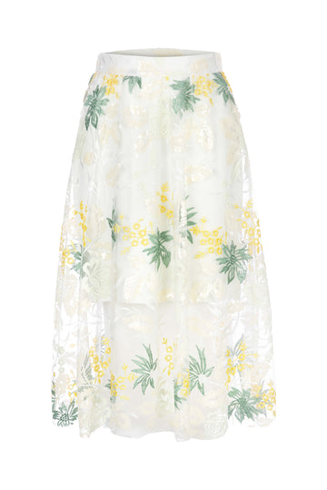 WHITE MIDI SKIRT WITH A PATTERN