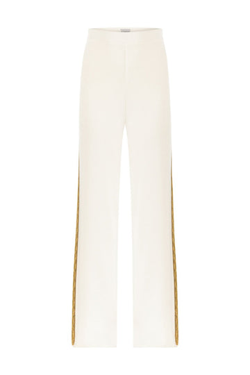 INTARSIA KNITWEAR PANTS WHITE GOLD BRONZE