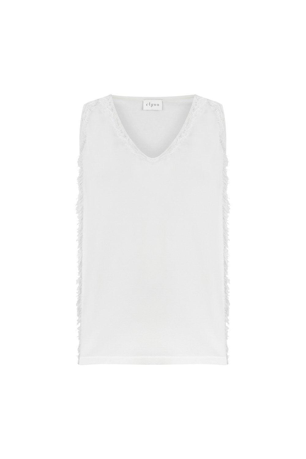 V-NECK FRINGED TOP WHITE
