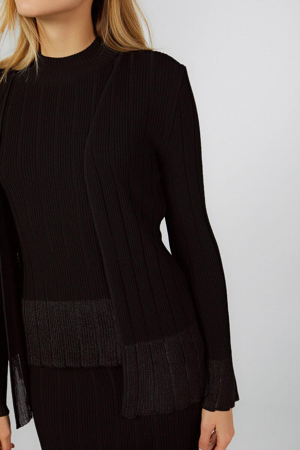 RIBBED CARDIGAN WITH GLITTERED TIPS BLACK