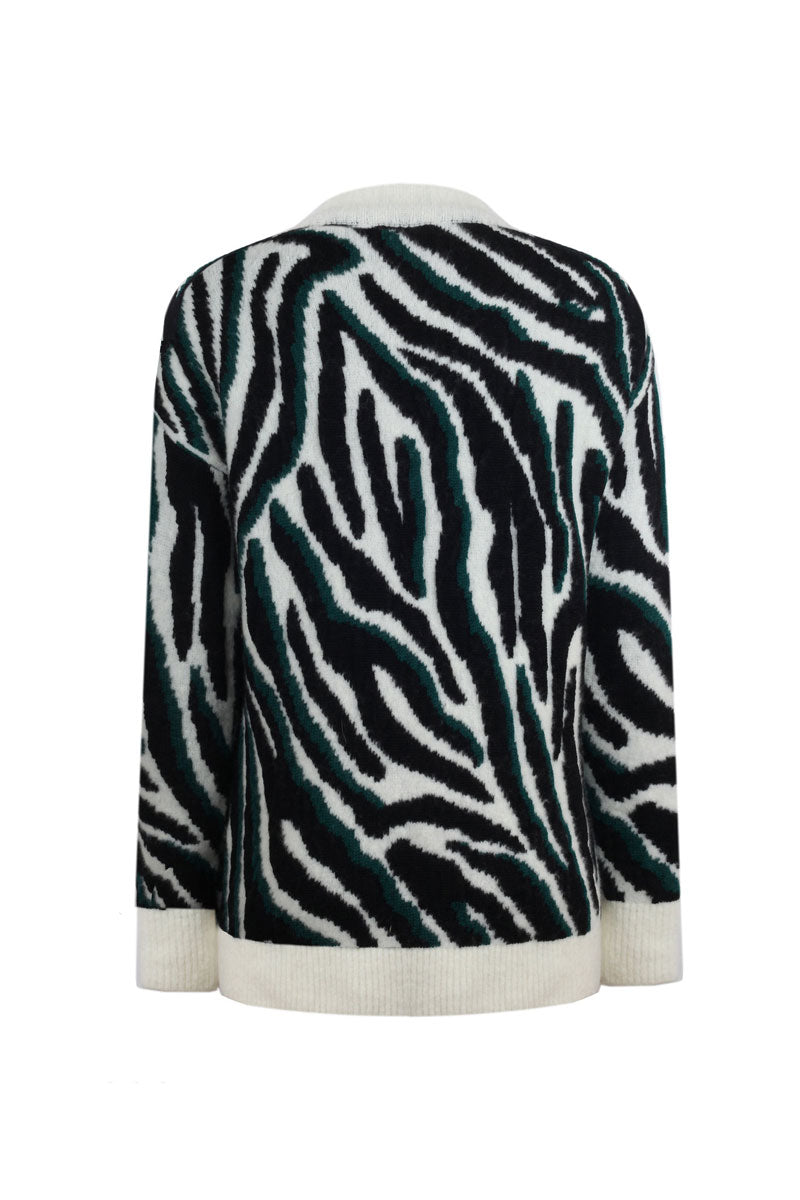 BICYCLE NECK ZEBRA FIGURE SWEATER