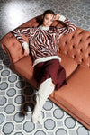 BICYCLE NECK ZEBRA FIGURE SWEATER TİLE RED