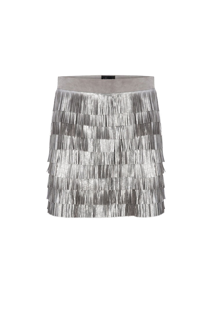 SUEDE MINI SKIRT WITH SILVER FRINGES