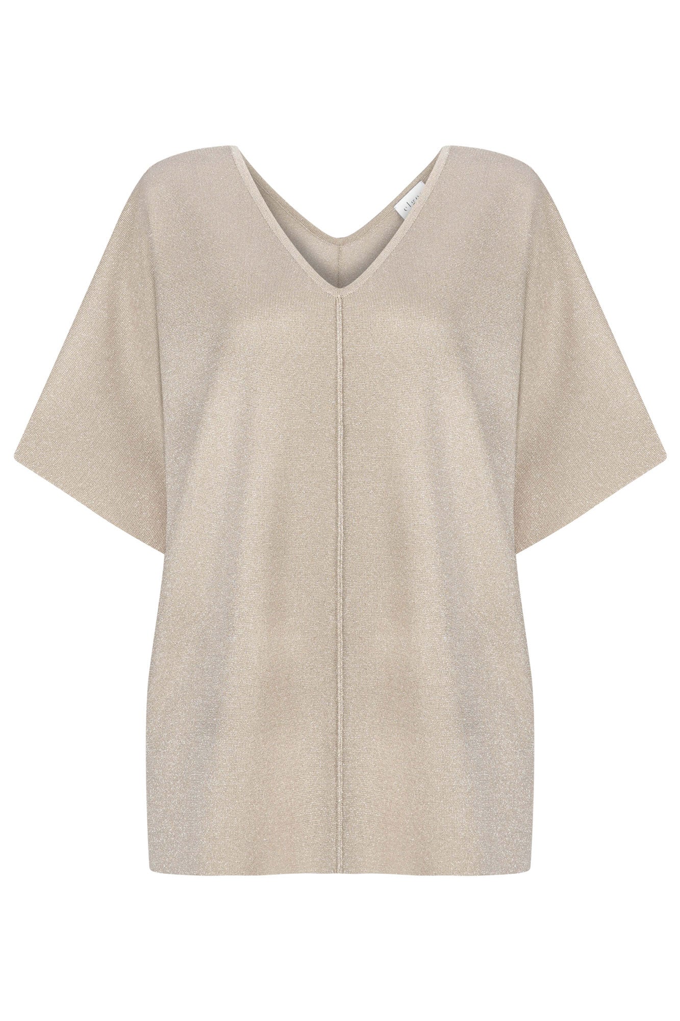 V-NECK RELAXED FIT HALF SLEEVE GLITTERED TOP GOLD